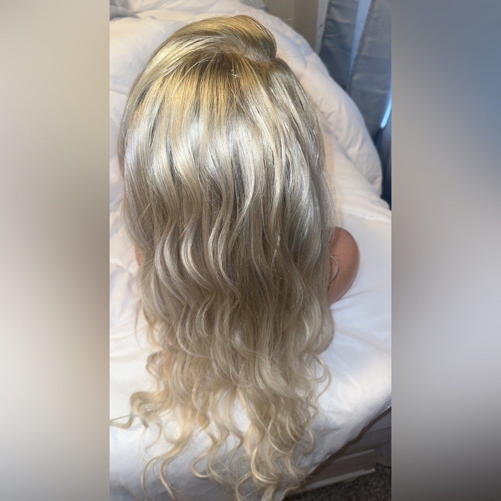 Dark root Blonde Human Hair Wig - Picture 4 of 12